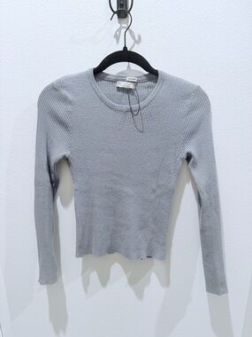Active USA Ribbed Crewneck Long Sleeve Top - Light Gray